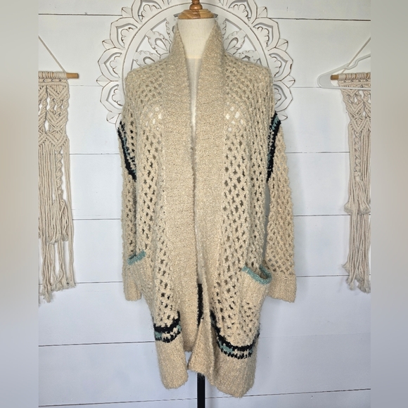 Zadig and Voltaire Cream Crochet Knit Merino Wool Open Front Pix Hook Ca… - Picture 3 of 7